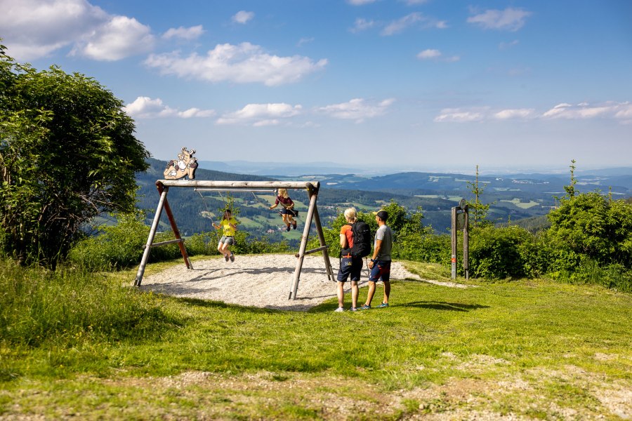 Kinder schaukeln und Eltern sehen zu