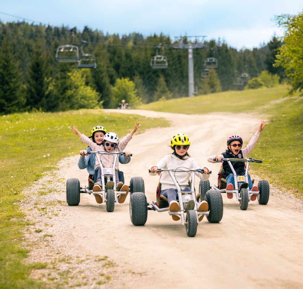 Kinder beim Mountaincartfahren